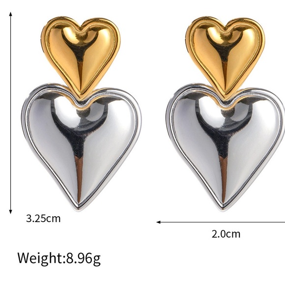 Y2K Waterproof Double Heart Drop Earrings*Waterproof Jewelry*Tarnish Free - Picture 6 of 6